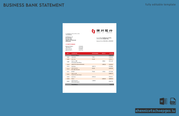Beispiel eines Kontoauszugs der Bank Jinzhou (Word- und PDF-Datei)